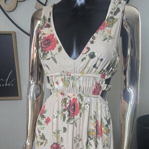 🌹 Tan Floral Cutout Maxi Dress | Rue21 | Size Small | NWT